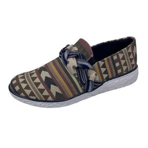 Muk Luks Beige Geometric Boardwalk Stroll Slip-On Sneaker Loafer Size 8.5 Aztec